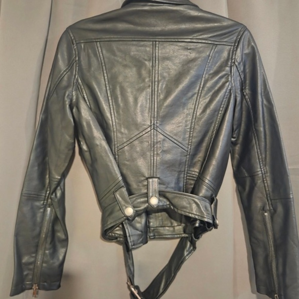 Olia Faux Leather Moto Jacket, Women's Small, Black Belted Zip Front, NWT - Picture 2 of 7